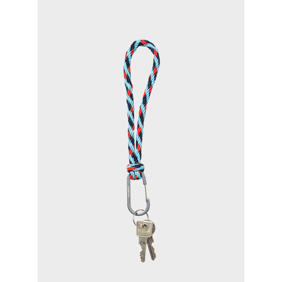 SUSAN BIJL Kumihimo Keychain Key Blue & Red Alert