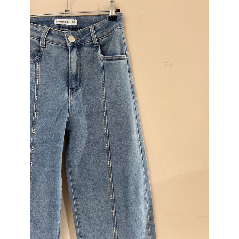 Stretch demin met steentjes / Blue