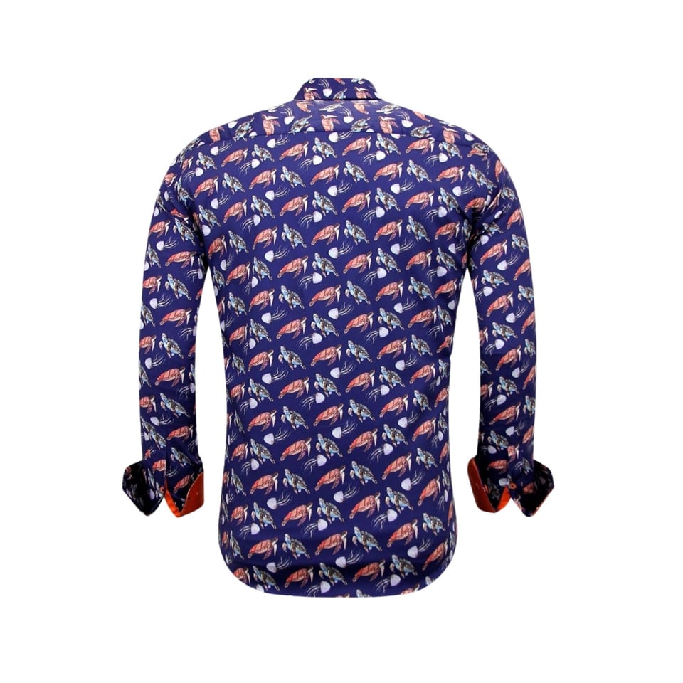 Satijnen Blouse Heren - Schildpadprint - 3091 - Blauw / Oranje