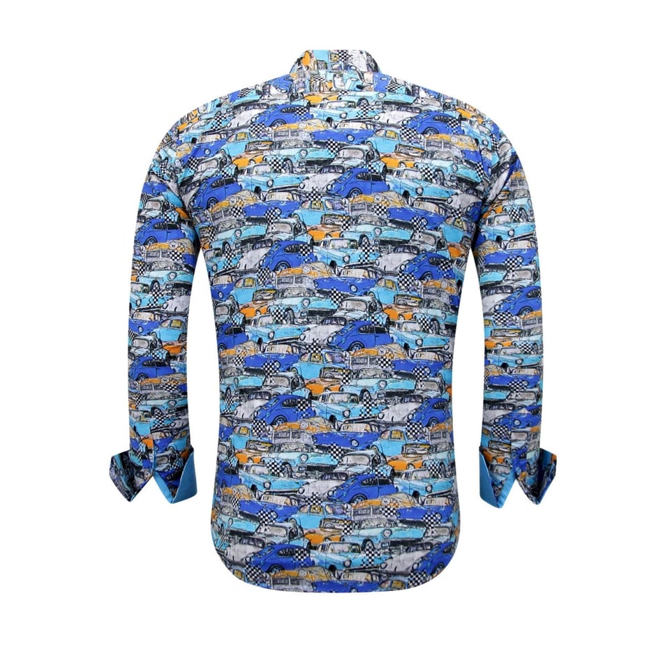 Heren Overhemd Met Auto Print - 3112 - Blauw