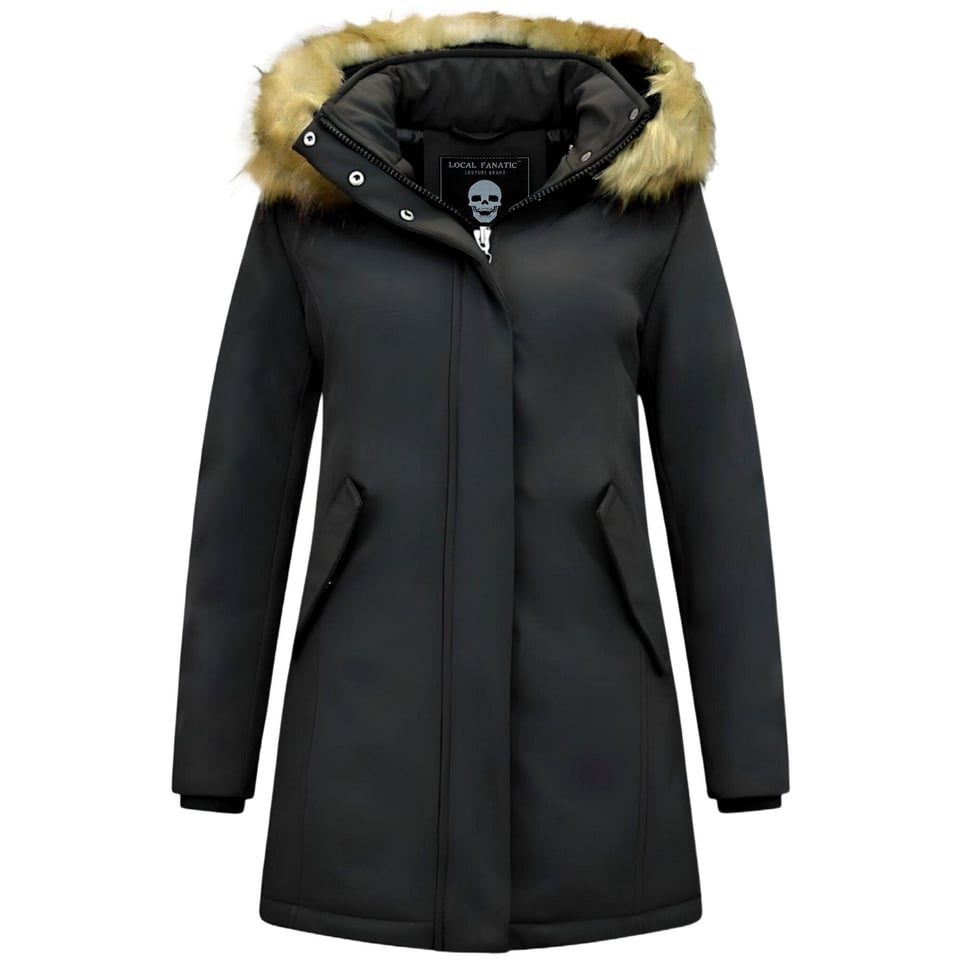 Dames Winterjas Met Imitatie Bontkraag - Slim Fit - Zwart