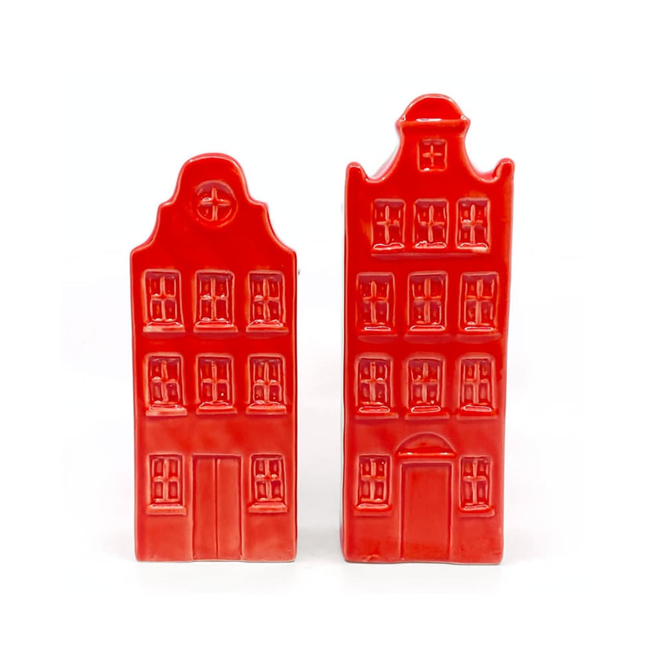 Vaasjes Grachtenhuis Rood Set/2 in 3 Maten