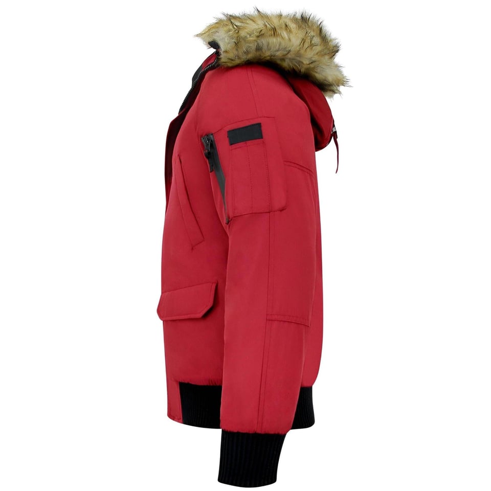 Korte Heren Winterjas Met Faux Bontkraag Rood