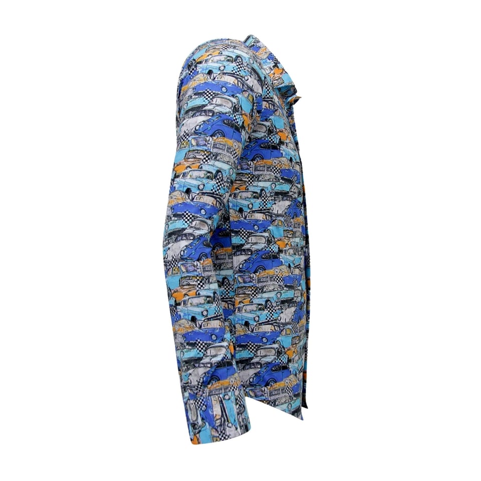 Heren Overhemd Met Auto Print - 3112 - Blauw