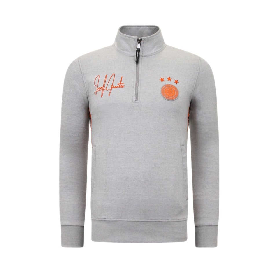 Heren Joggingspak - Half Zipper, Double Ribbon - Grijs / Oranje