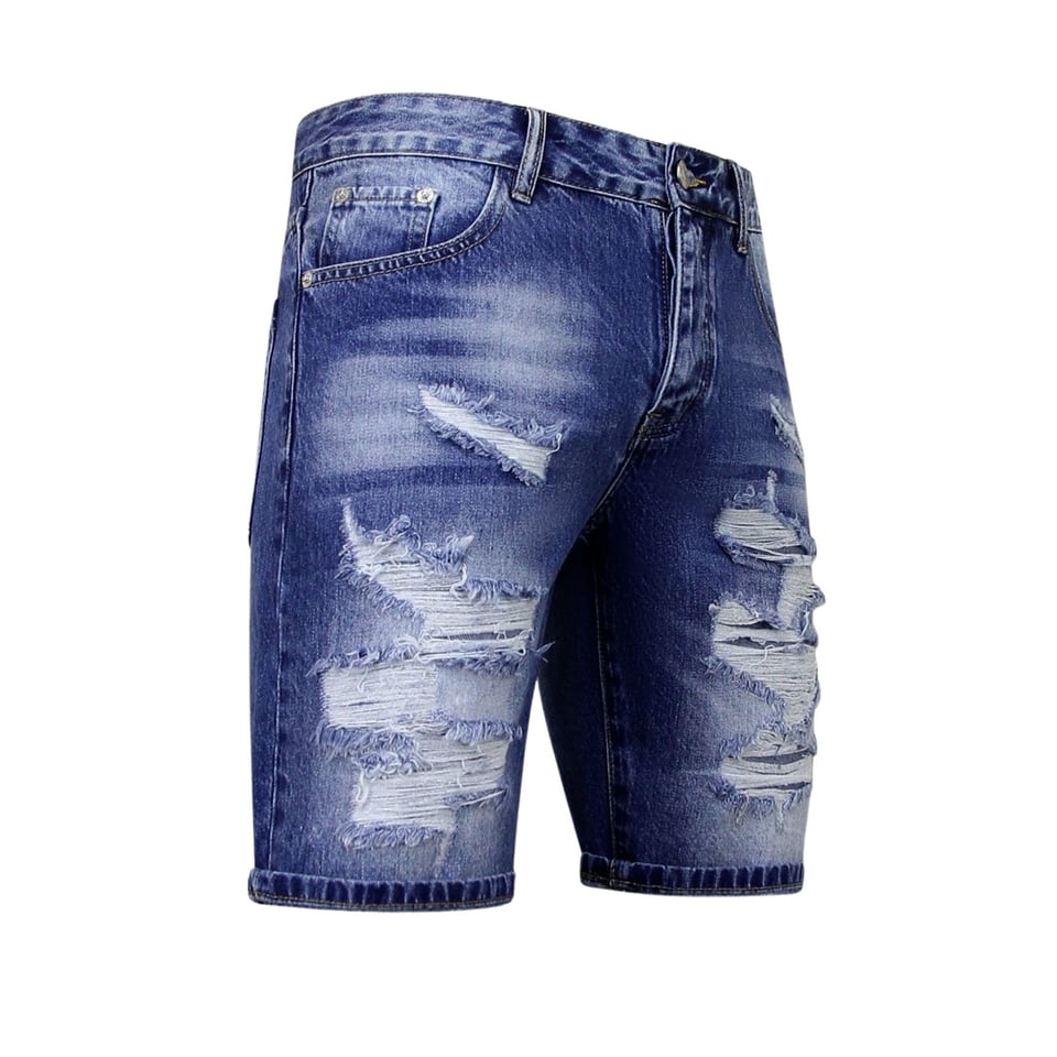 Korte Spijkerbroek Met Gaten - Denim Short - 953- Blauw