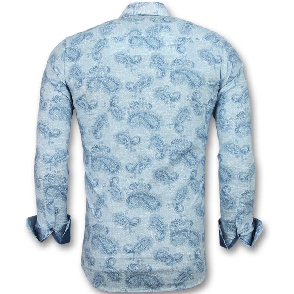 Slim Fit Overhemd Mannen - Bloemen Blouse Heren- 3004 - Turquoise