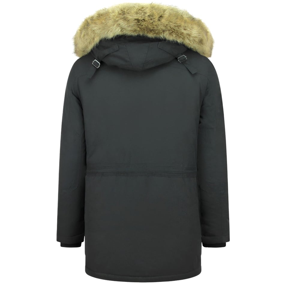 Lange Heren Parka Jas Met Bontkraag - Zwart