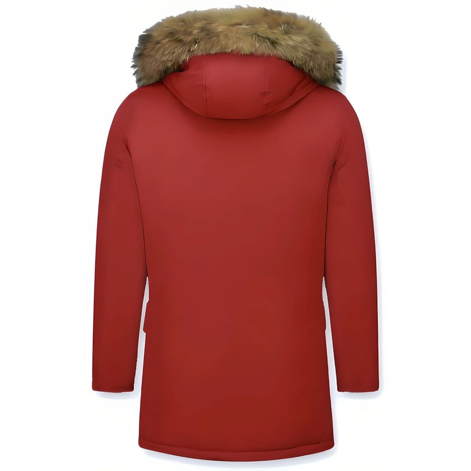 Parka Jas Heren Met Bontkraag Rood