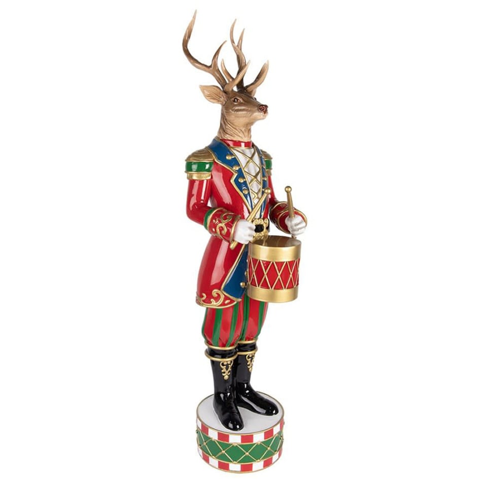 Standbeeld Kerst Hert Met Trommel Multicolor Goud 25x82cm