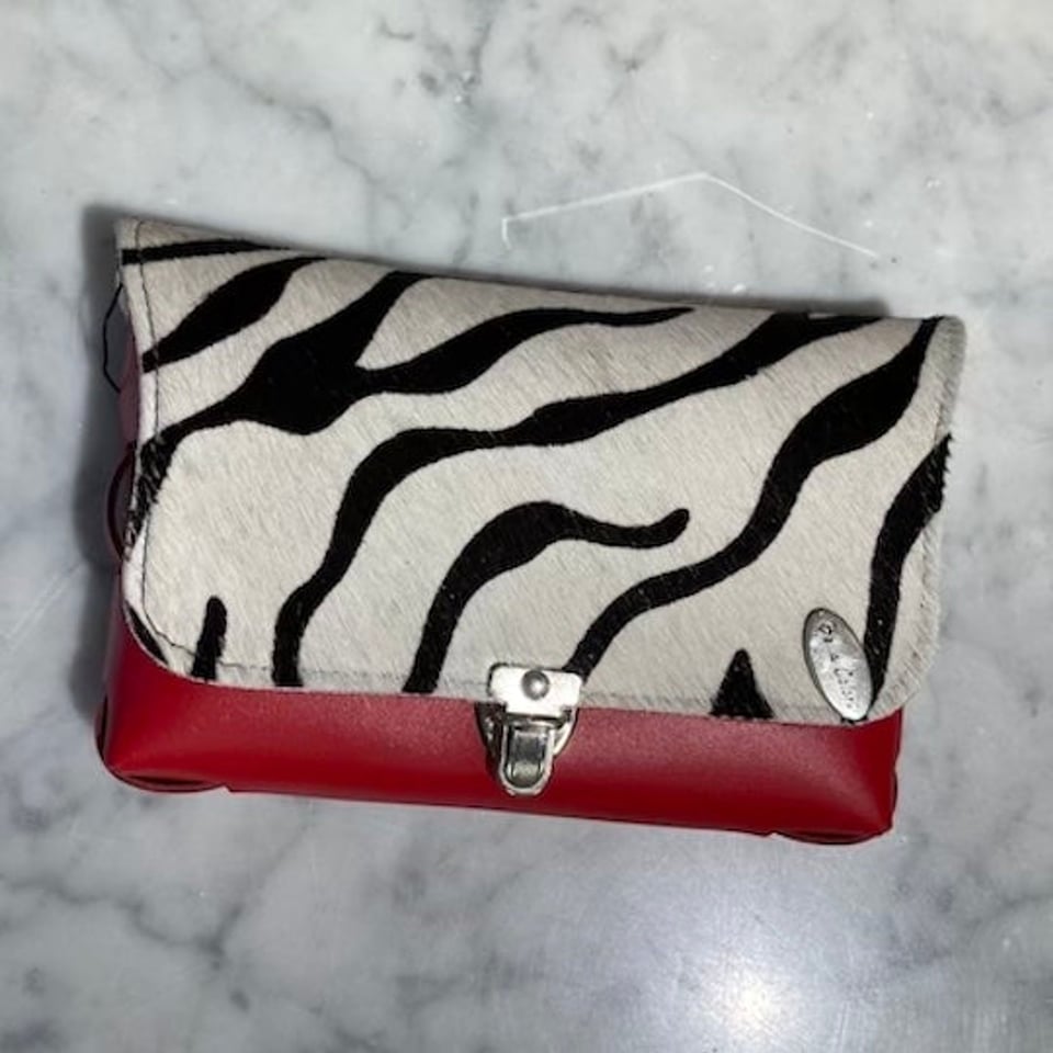 BELLA COLORI Coulerfull leather bag Red with Zebra fur print. - Red