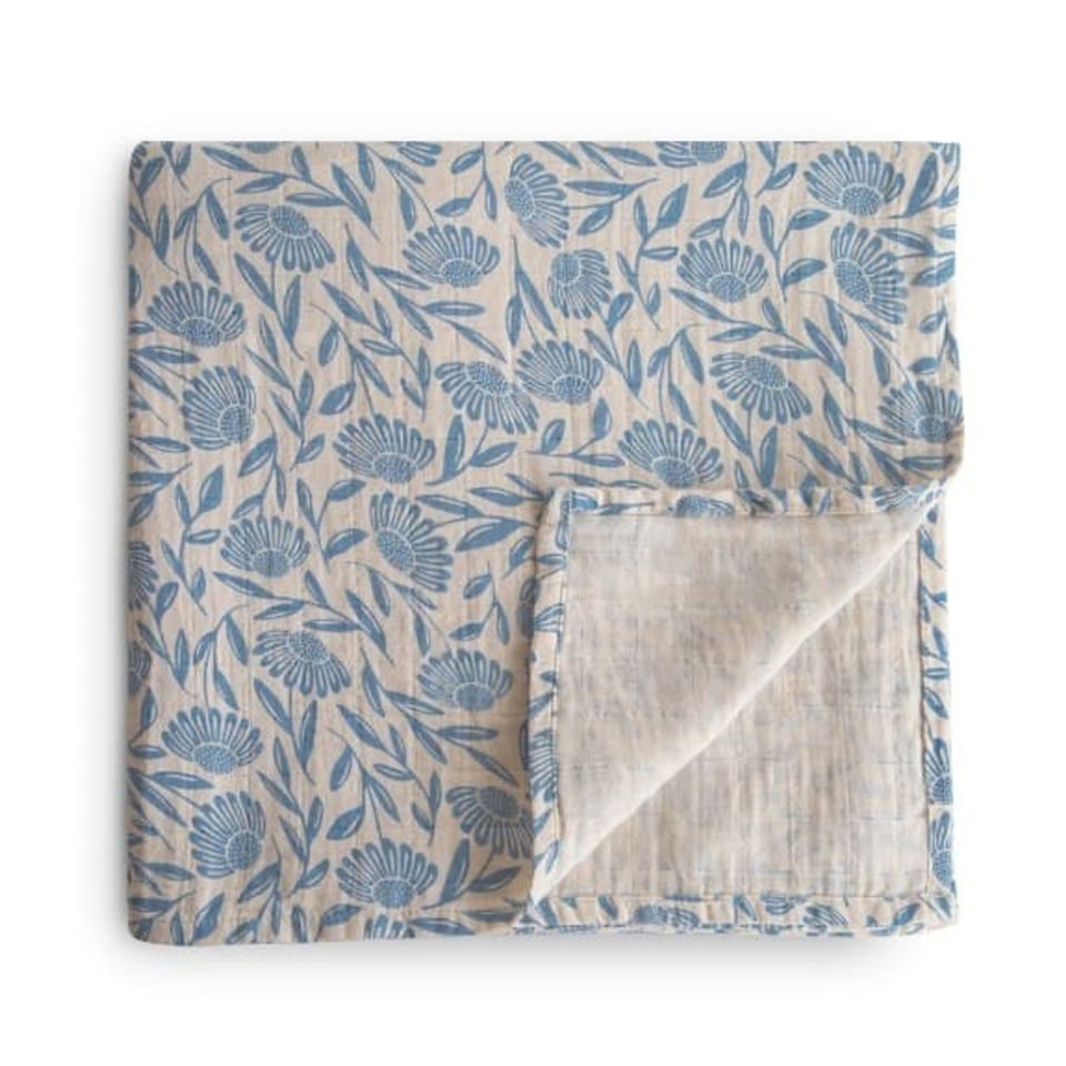 Mushie Swaddle Blue Flowers