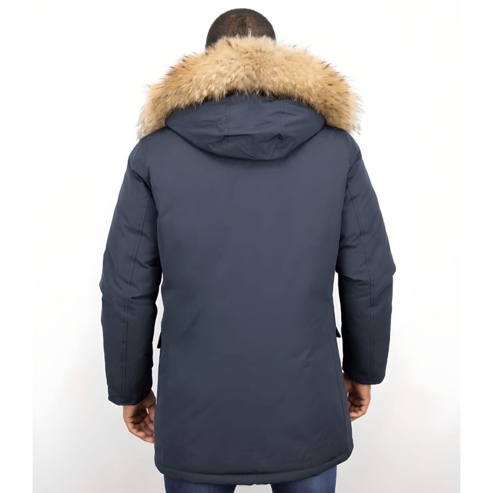 Parka Jas Heren Met Bontkraag Blauw