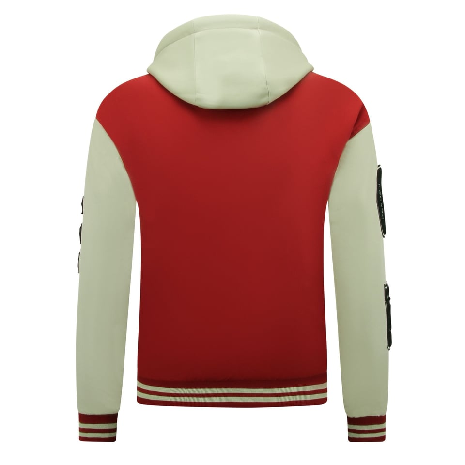 Oversized College Jack Heren Met Capuchon - 8630 - Rood