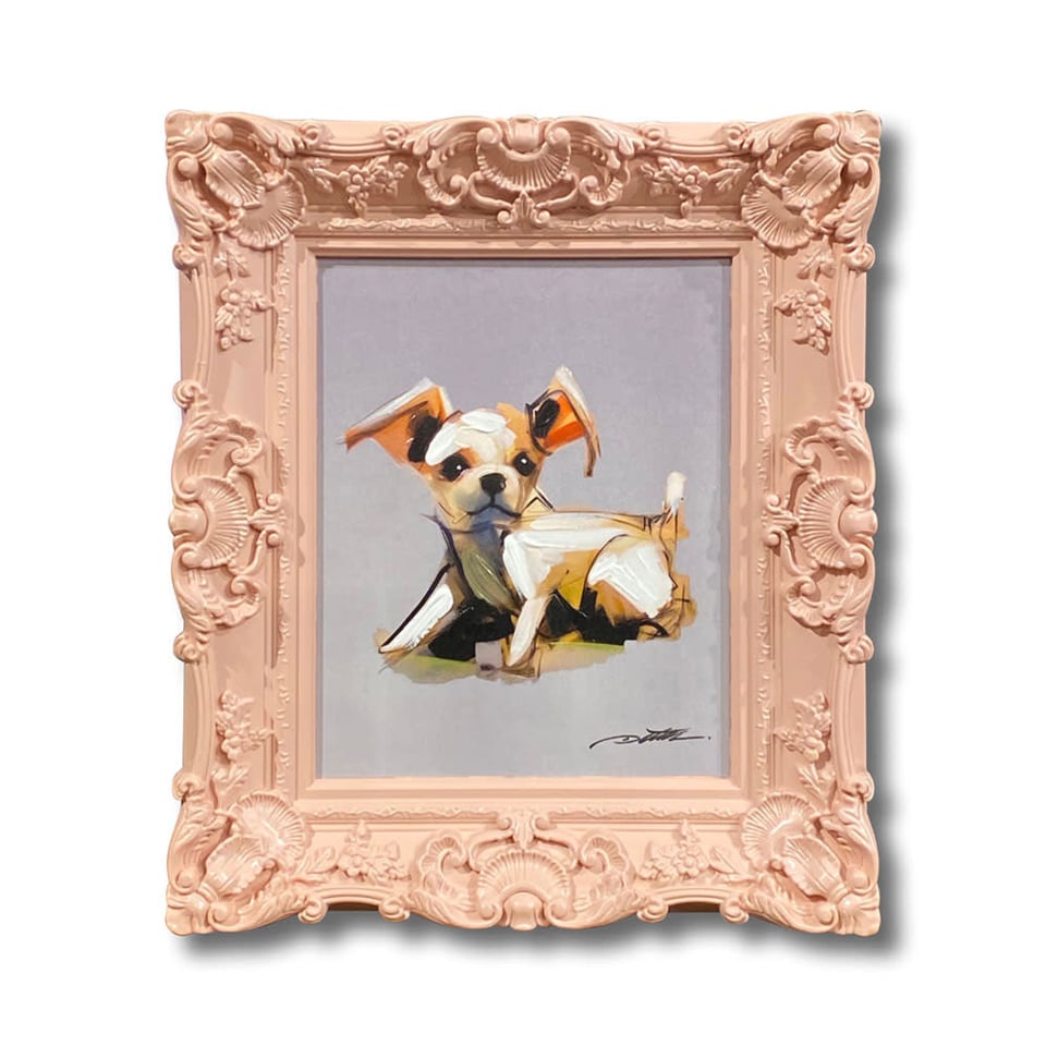Schilderij Chihuahua in Roze Barok Lijst 30x35cm Handgeschilderd