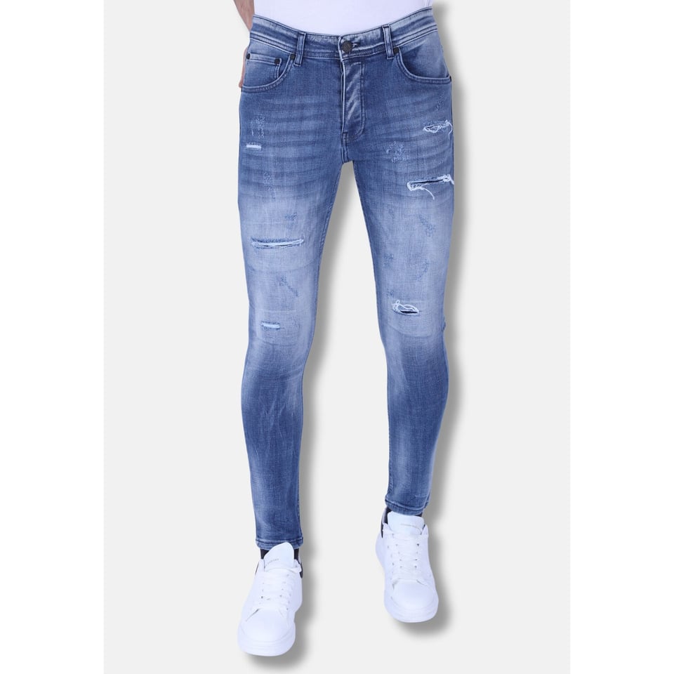 Mannen Spijkerbroeken Slim Fit Met Scheuren - 1095 - Blauw