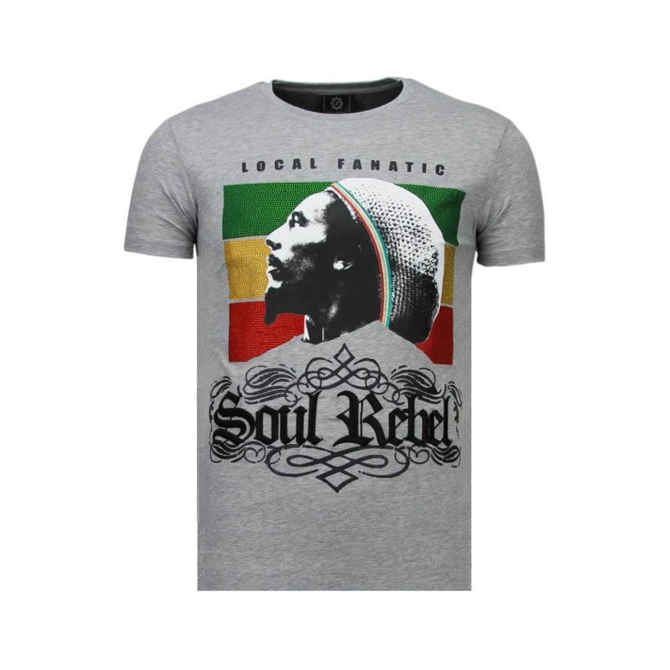 Soul Rebel Bob Marley - Rhinestone T-Shirt - Grijs