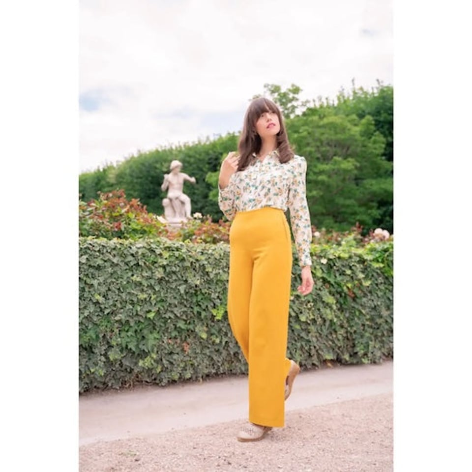 VERY CHERRY Marlene Pants Yellow gabardine