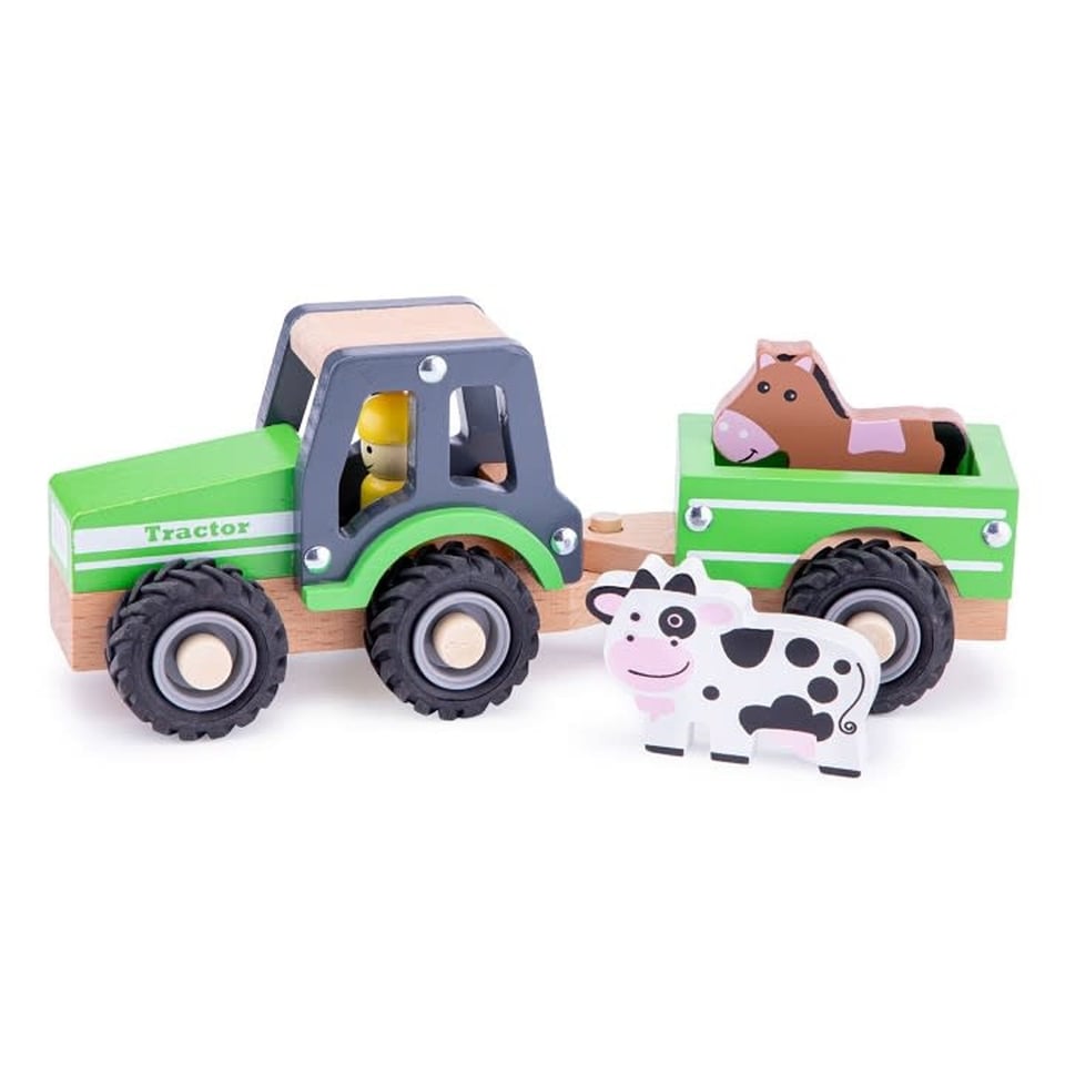 New Classic Toys Houten Tractor Met Aanhanger en Speelfiguren +18 Mnd