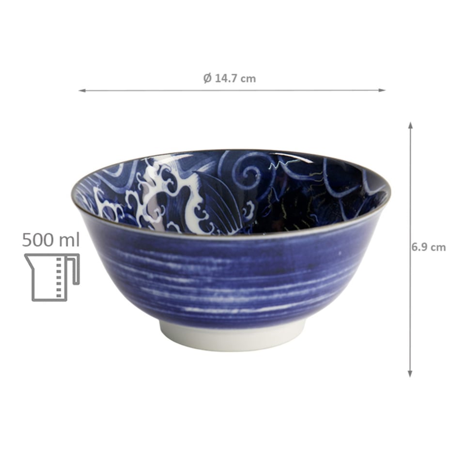 Schaaltje Koi Karper Blauw-Wit Porselein 15x7cm 500ml