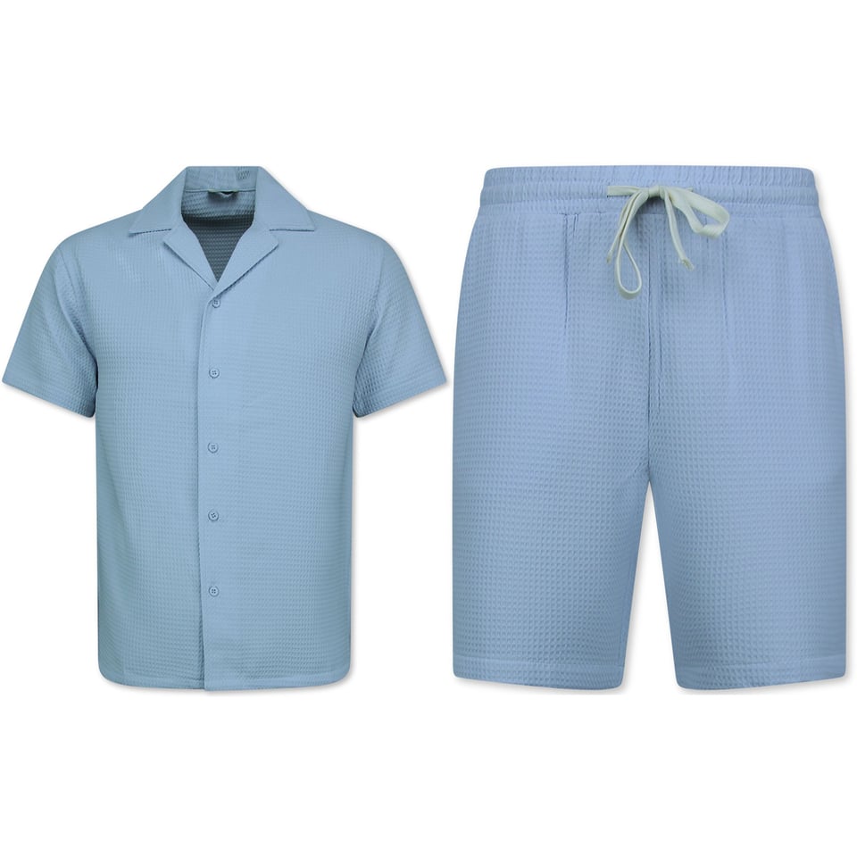 Ribbed Oversized Shirt - Zomerset Heren - Two Piece Setje - Co Ord Set - 0095 - Blauw