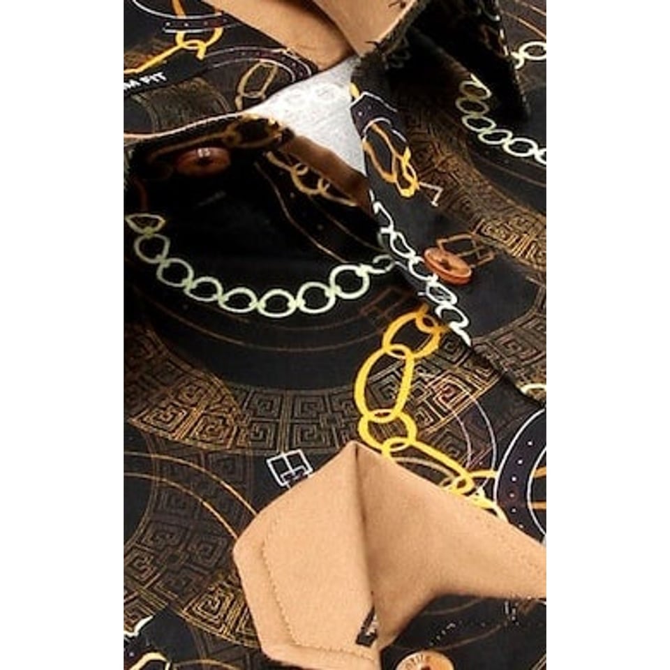 Luxe Satijn Overhemd Heren Print - 3078NW - Zwart / Bruin