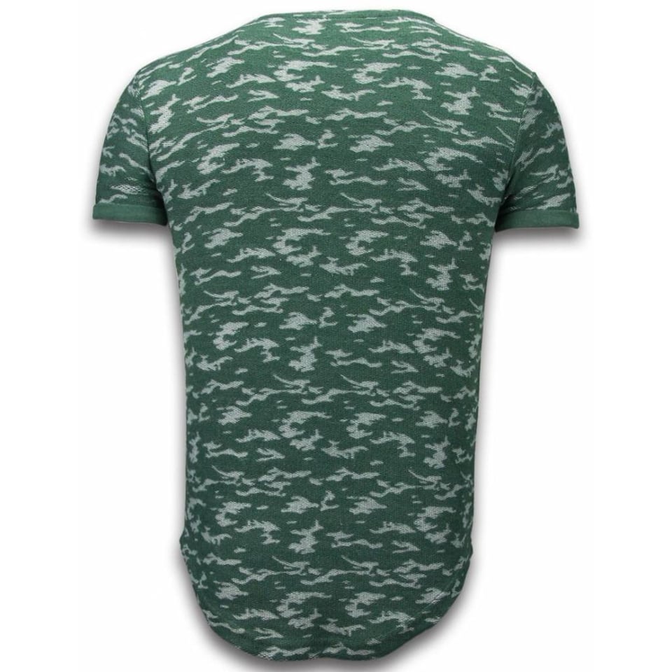 Fashionable Camouflage T-Shirt - Long Fit Shirt Army Pattern - Groen