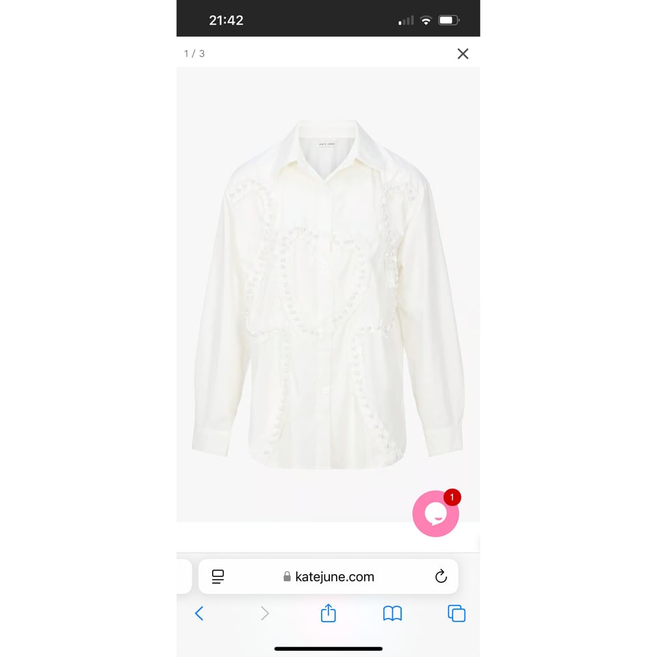 Poplin Pearl Blouse - White hearts - OneSize