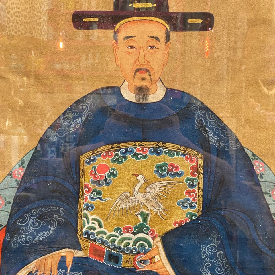 Schilderij Chinese Voorouder Steek Blauw Multi 56x91cm Ingelijst