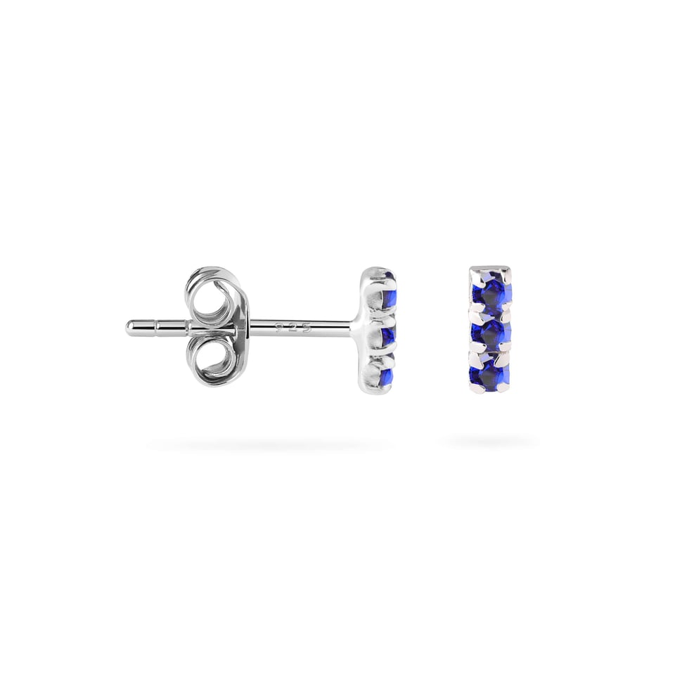 Triple Sapphire Stud Earrings 925 Silver - Sapphire / 925 Silver / 1.5mm x 5mm
