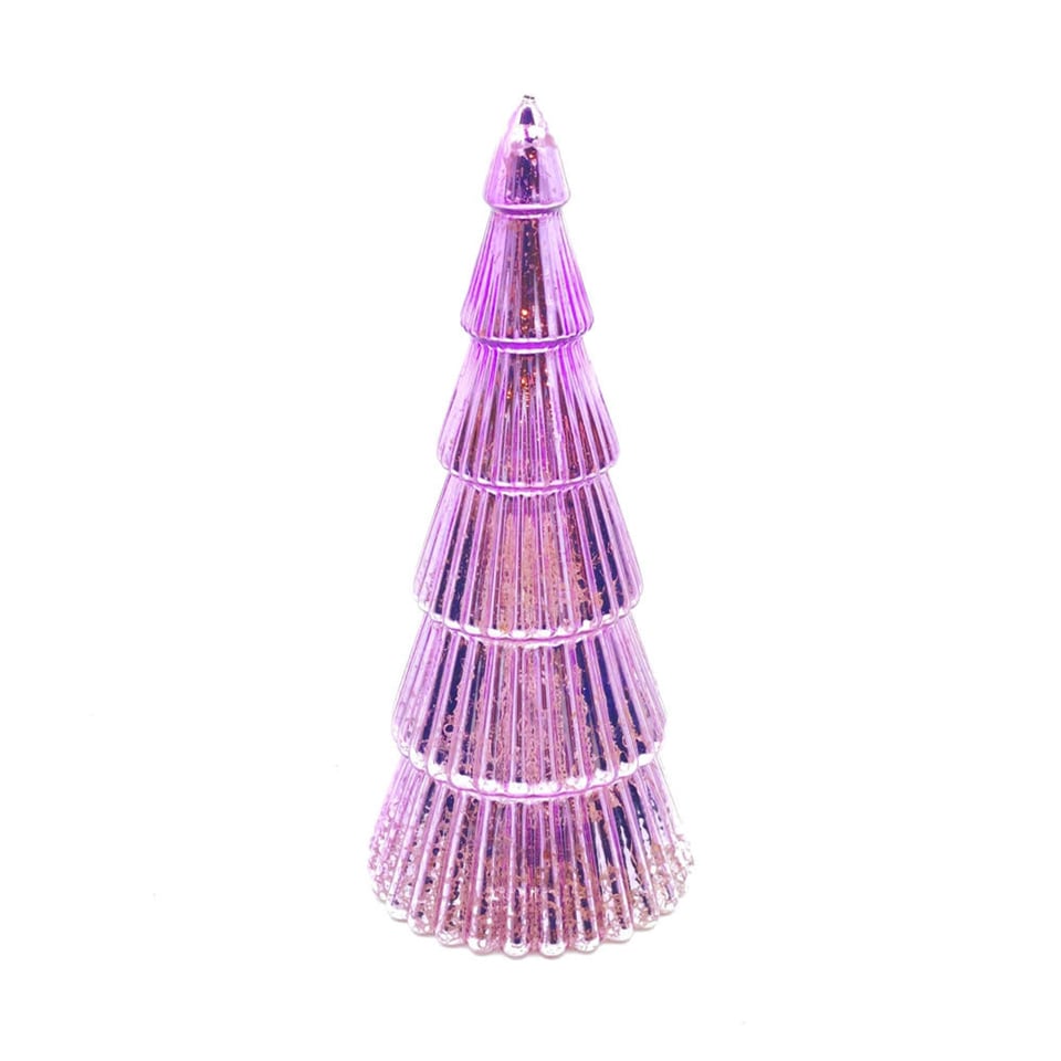 Kerstboompjes + LED Lampjes Glas Pink 9x20cm 3 Kleuren 3 Vormen