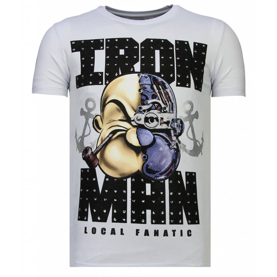 Iron Man Popeye - Rhinestone T-Shirt - Wit