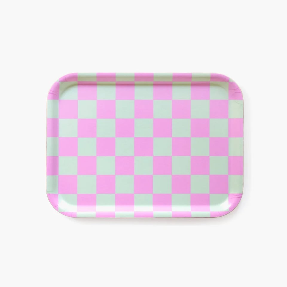 Blu Kat Dienblad Mint/peony Checker Rechthoekig 27x20cm