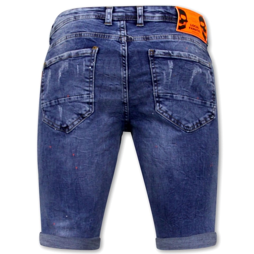 Korte Skinny Broek Met Verfspatten Heren -1008-SH- Blauw