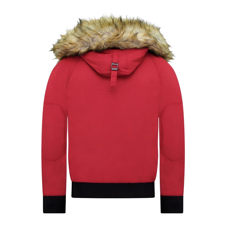 Korte Heren Winterjas Met Faux Bontkraag Rood