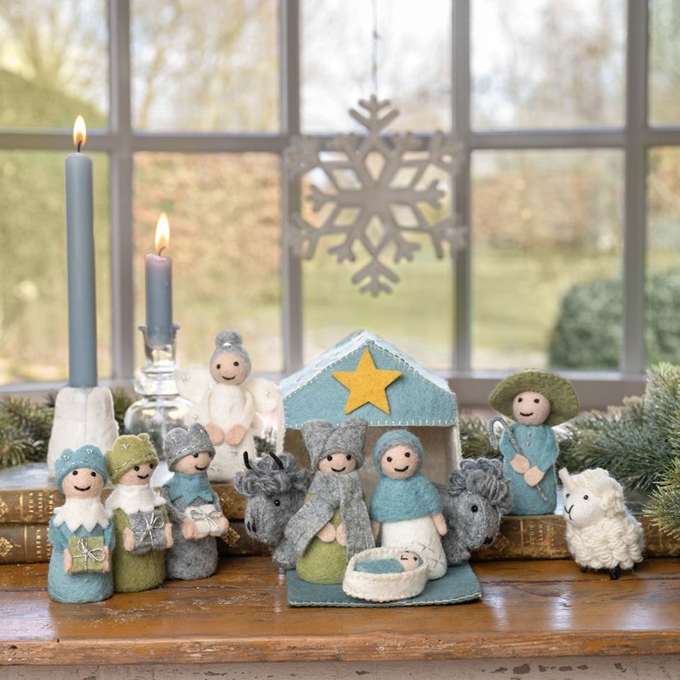 Kerststal IJsblauw-Wit