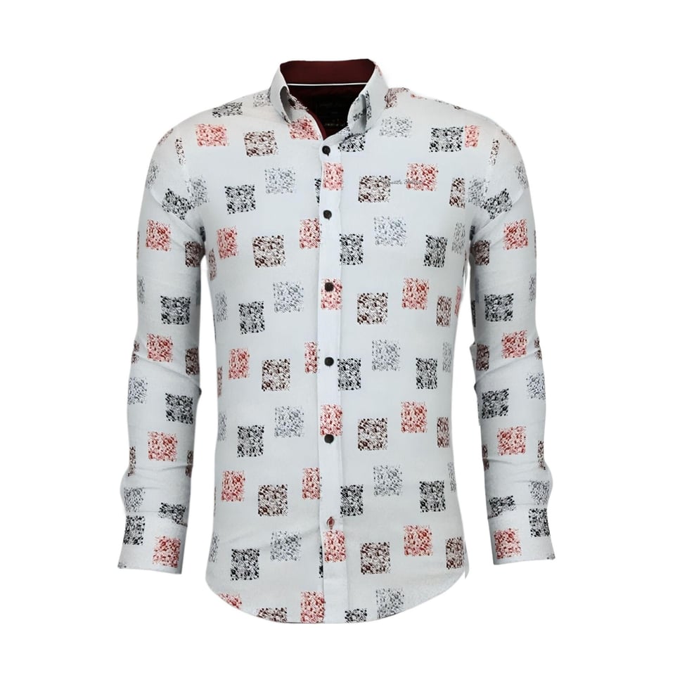 Getailleerde Overhemden Mannen - Bloemen Blouse Heren - 3012 - Wit