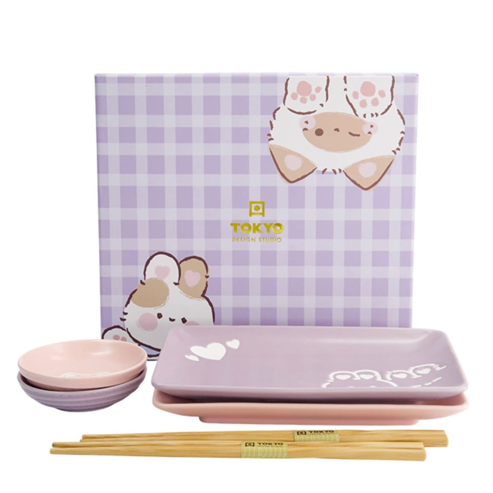 Sushi Set Kawaii Cat Rabbit Roze Lila Porselein