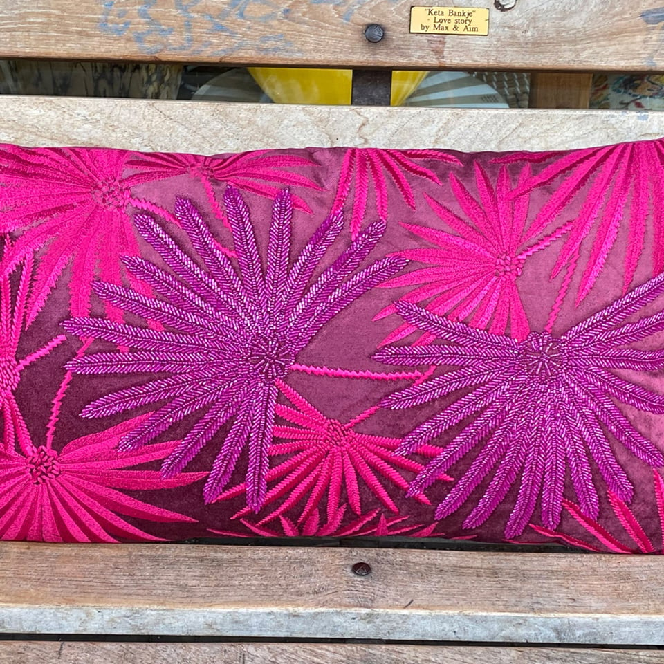 Sierkussen Palm Fuchsia Paars Katoen 60x35cm