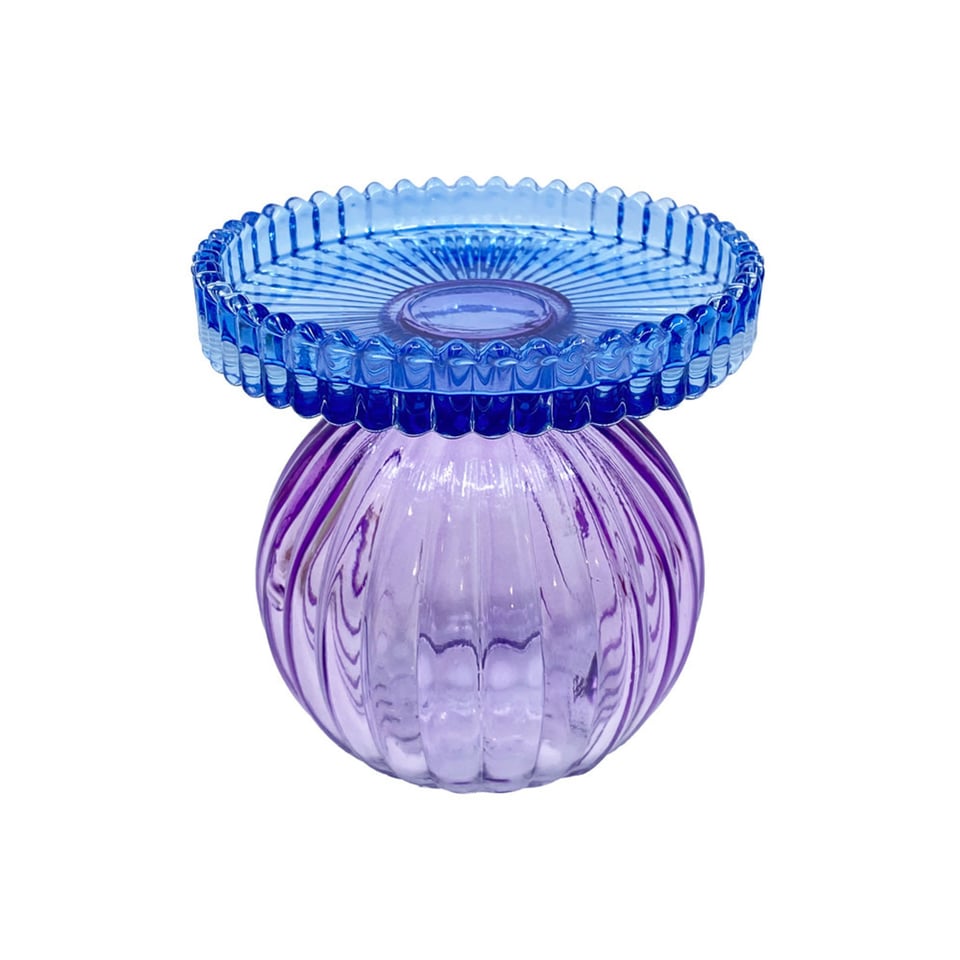 Kandelaar Bol Blauw-Lila Glas 10x9cm Voor Blokkaars