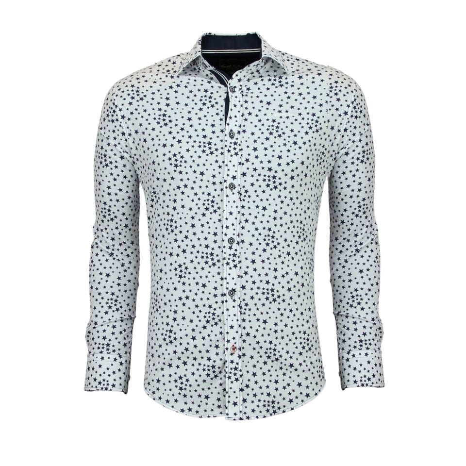 Heren Overhemden Regular Fit - Bloemen Blouse Mannen - 3007 - Wit