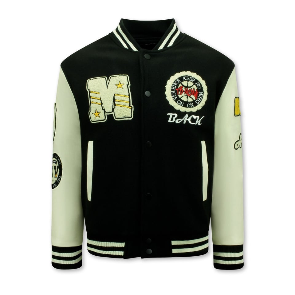 Vintage Varsity Baseball Jacket Oversized Heren - 7086 - Zwart