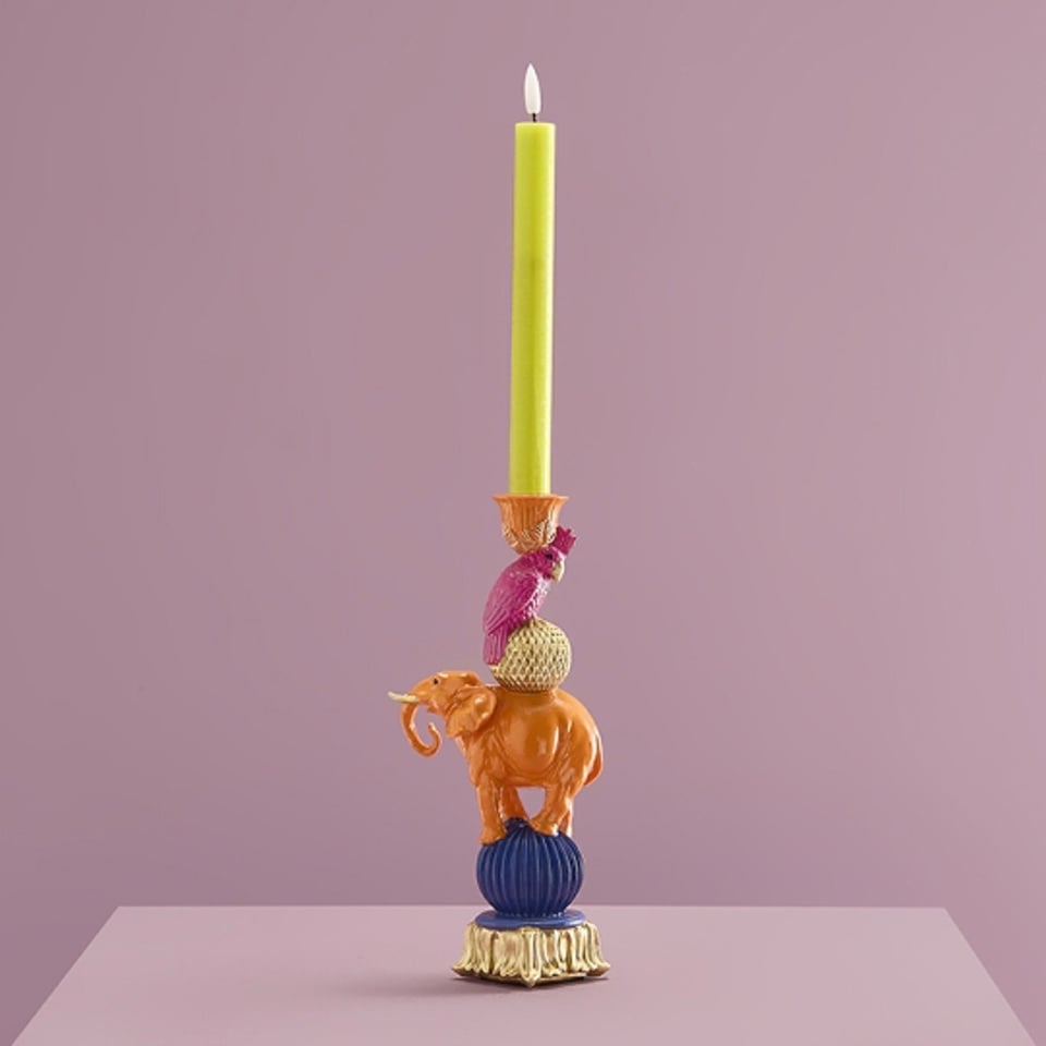 Kandelaar Papegaai Op Olifant Oranje 10x26cm