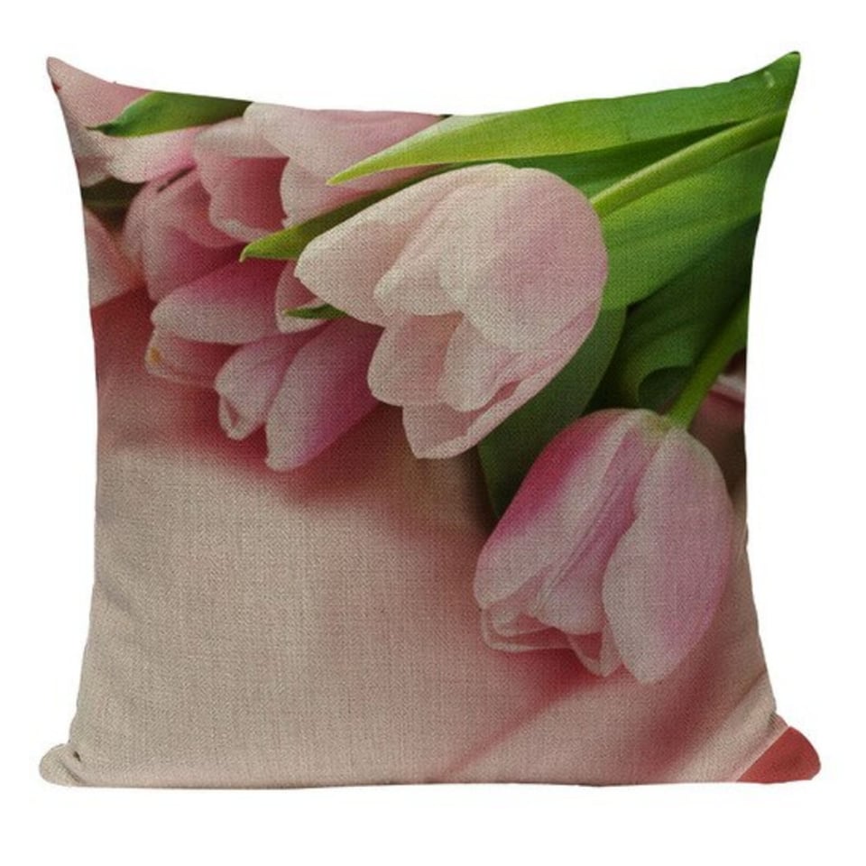 Kussenhoes Tulpen / Kussensloop bloemen Tulpen.  Sierkussensloop groen,creme, roze.  Bloemen kussensloop Sierkussenhoes  45x45  stijl 1