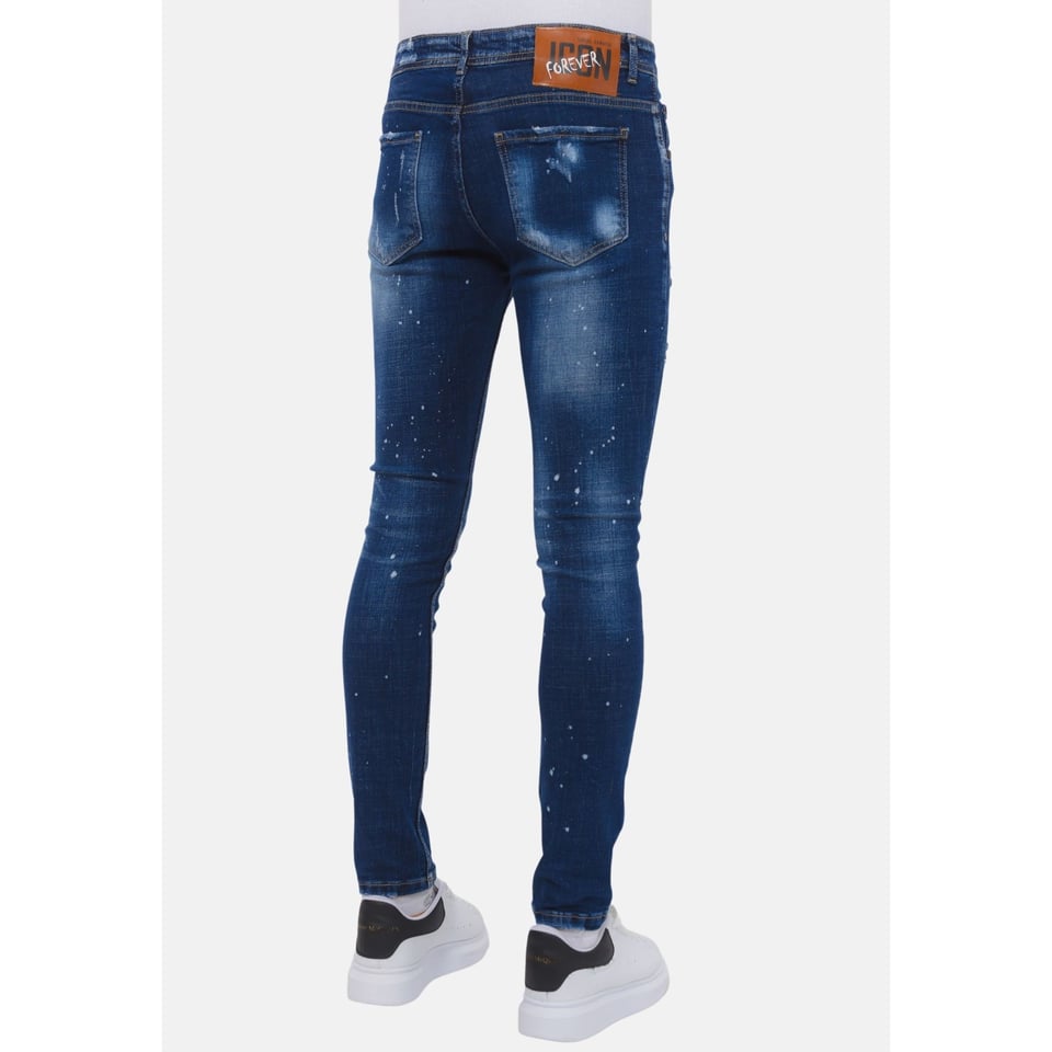 Stretch Denim with Paint Splash Heren - Slim Fit -1074- Blauw