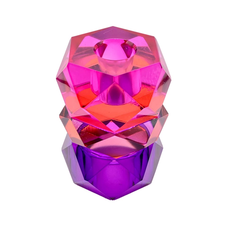 Kandelaar Votief Fuchsia-Oranje-Paars Kristal Glas 6x10cm