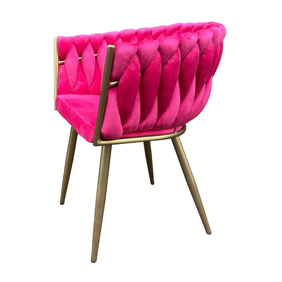 Eetkamerstoel Fuchsia Geweven Fluweel 61x62x68cm Gouden Poten