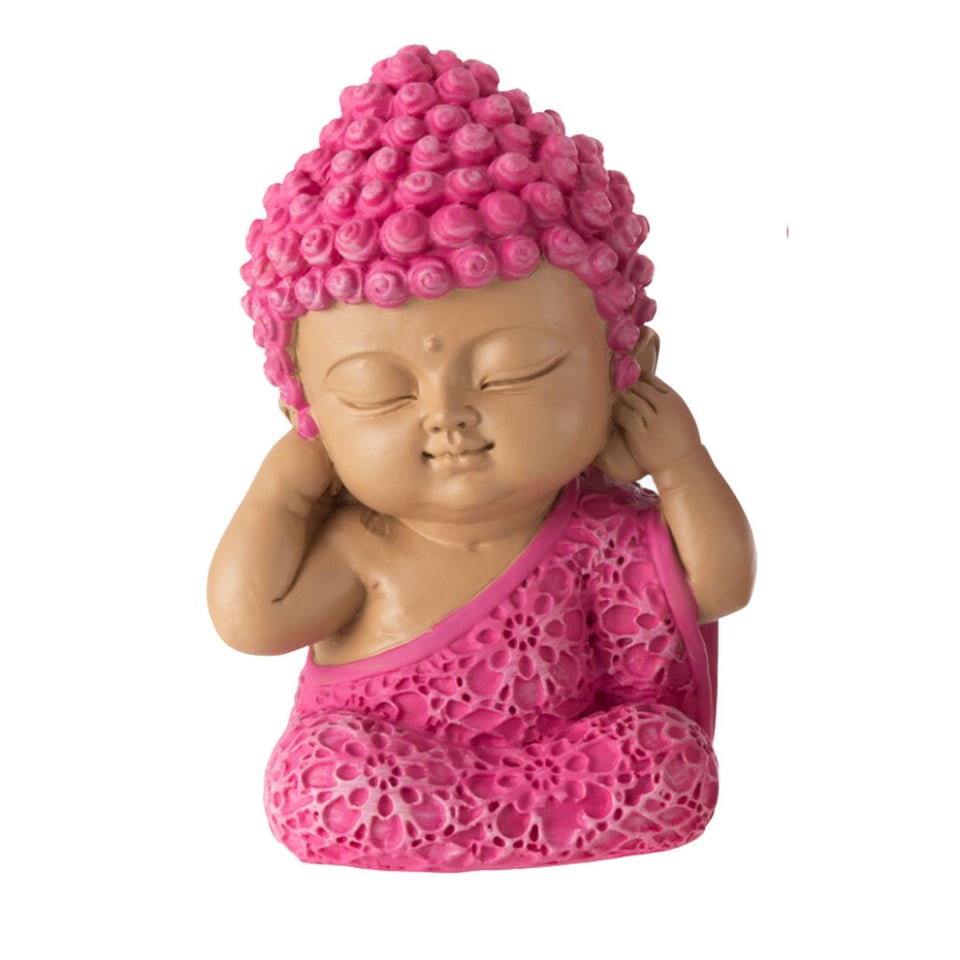 Beeldjes 'Horen Zien Zwijgen' Boeddha Roze 9cm Set/3