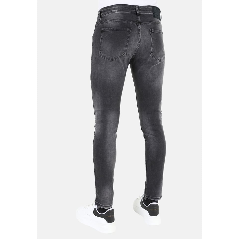 Heren Ripped Biker Jeans Met Verfspatten Slim-Fit -MM107- Zwart