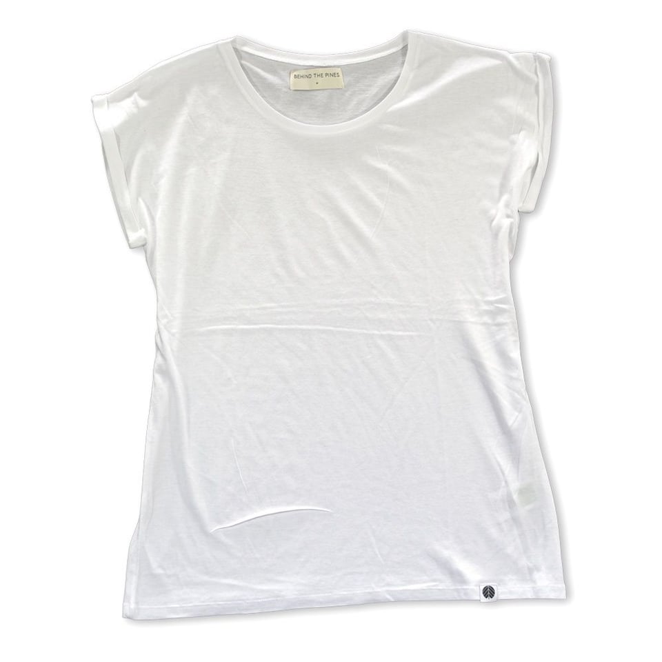 Behind The Pines Behind The Pines Bamboo Rolled Sleeve Tee White